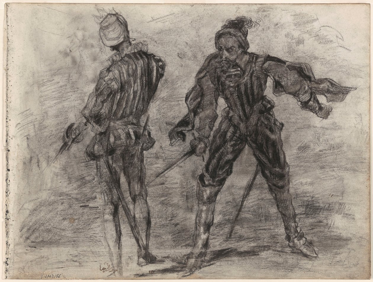 Twee Spaanse edellieden met zwaarden (vooraanzicht, achteraanzicht) door James Ensor