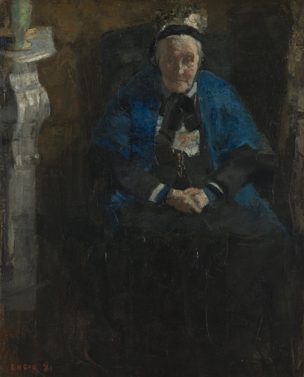 Vrouw met blauwe sjaal door James Ensor