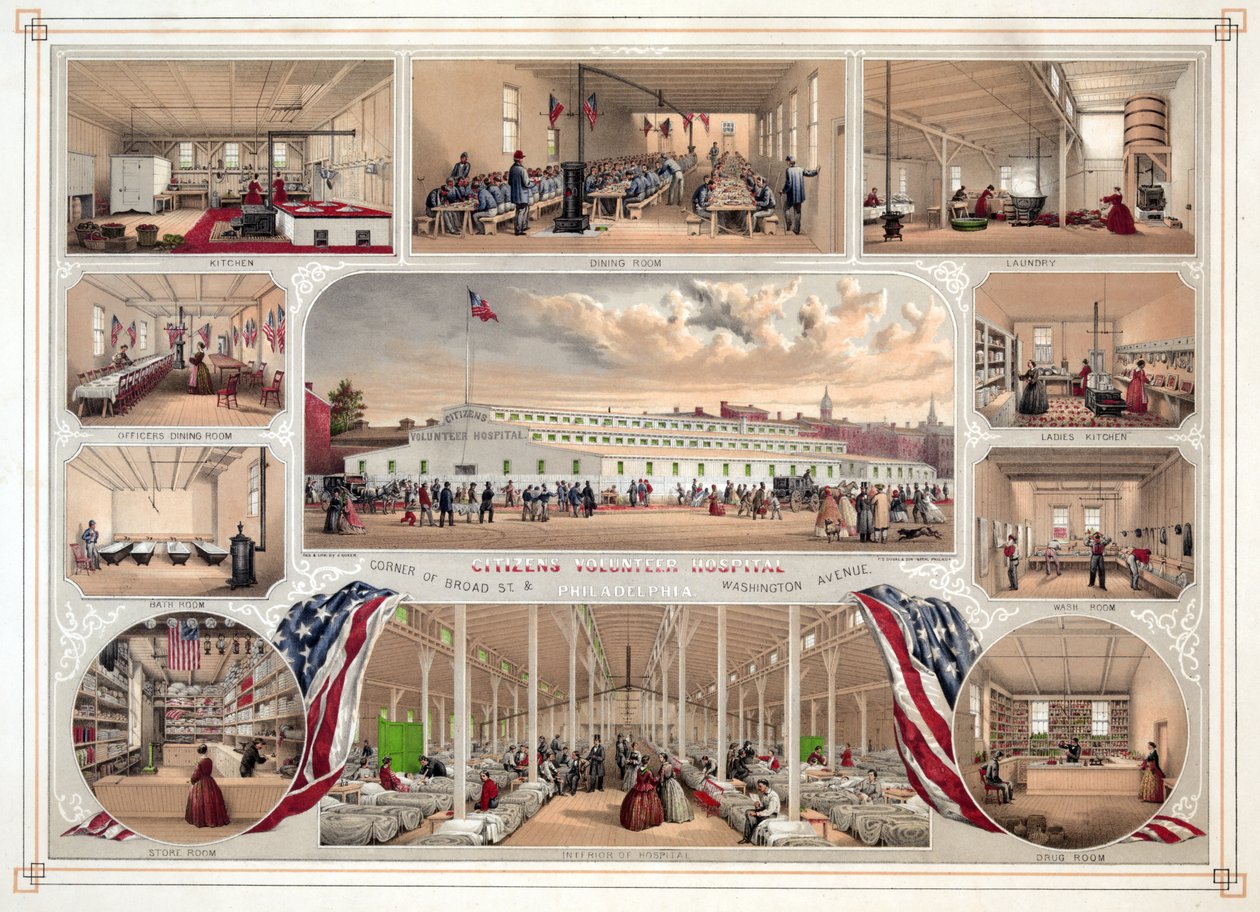 Poster voor het Citizens Volunteer Hospital, Philadelphia door James Fuller Queen