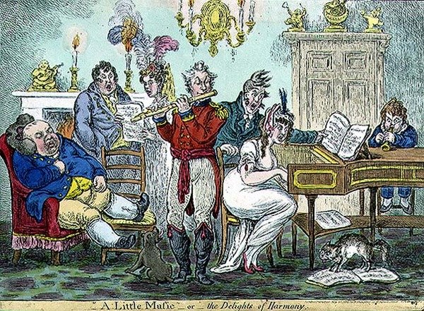 Een beetje muziek, of de geneugten van harmonie, uitgegeven door Hannah Humphrey door James Gillray