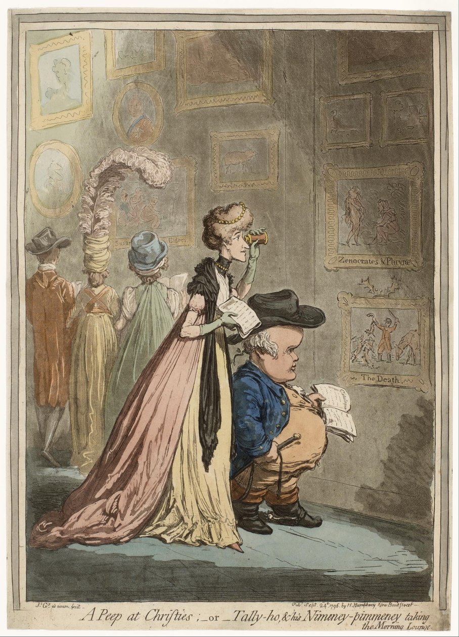 A Peep at Christies; of Tally-ho, amp; His Nimeney-Pimmeney Taking the Morning Lounge door James Gillray