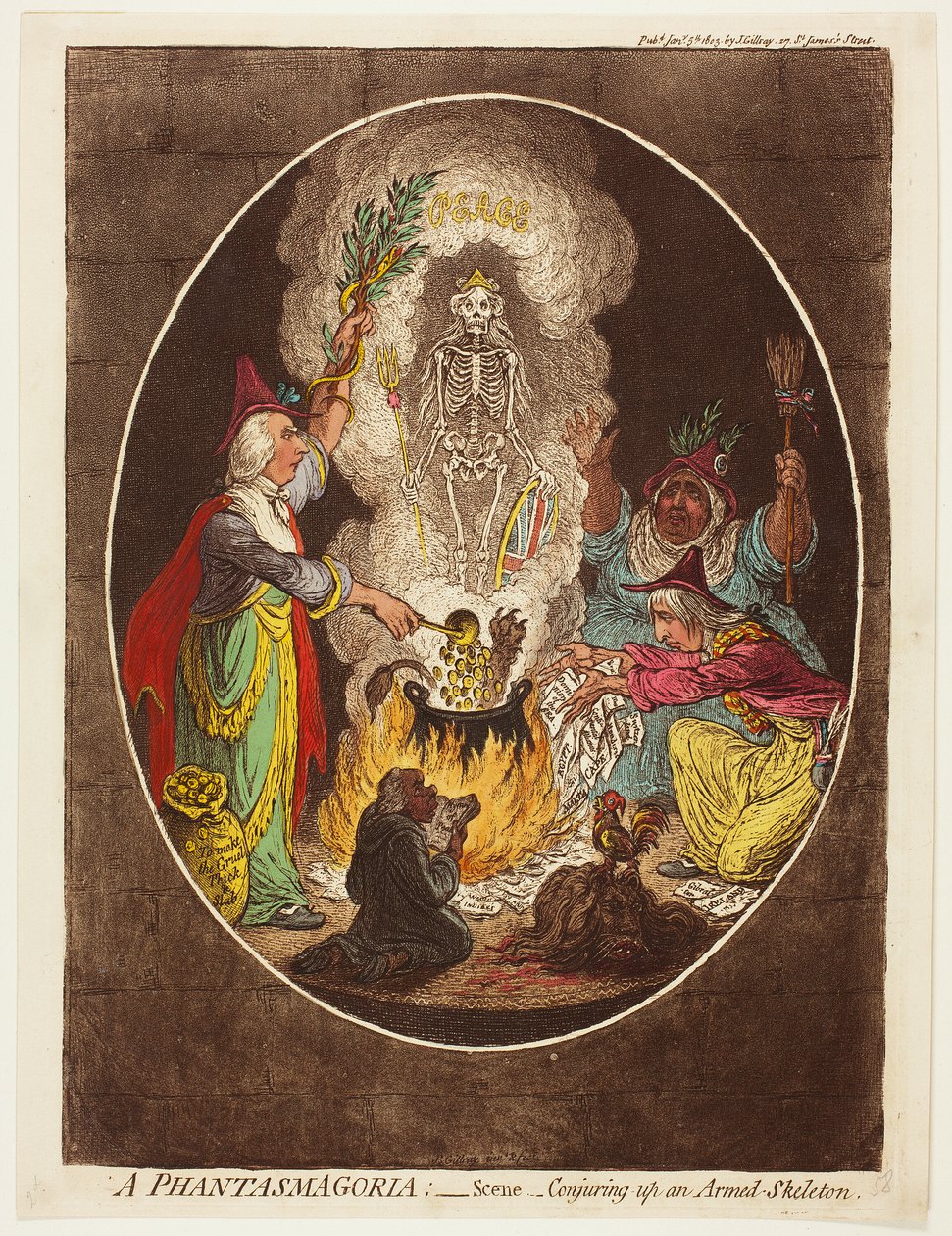Fantasmagorie - Scène - Een gewapend skelet tevoorschijn toveren door James Gillray