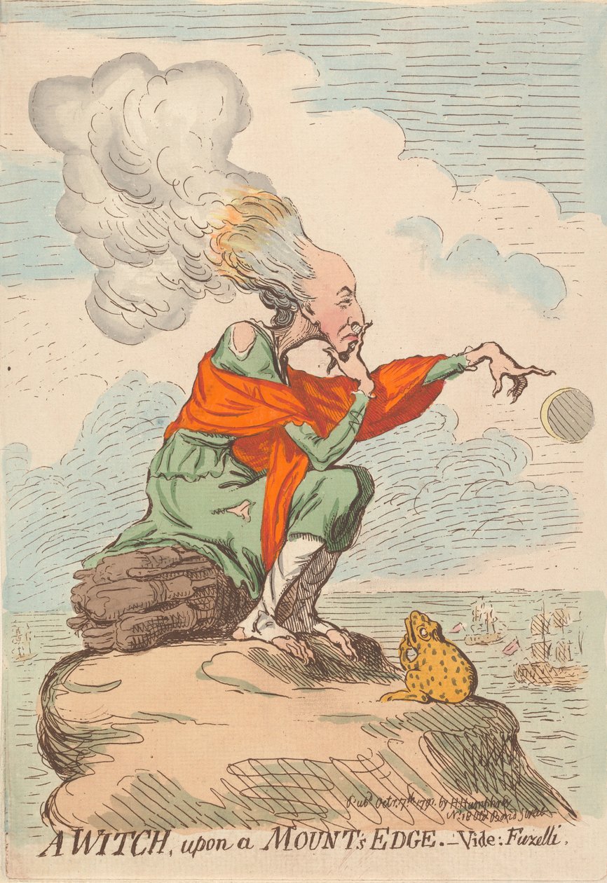 Een heks aan de rand van een berg - Zie: Fuseli door James Gillray