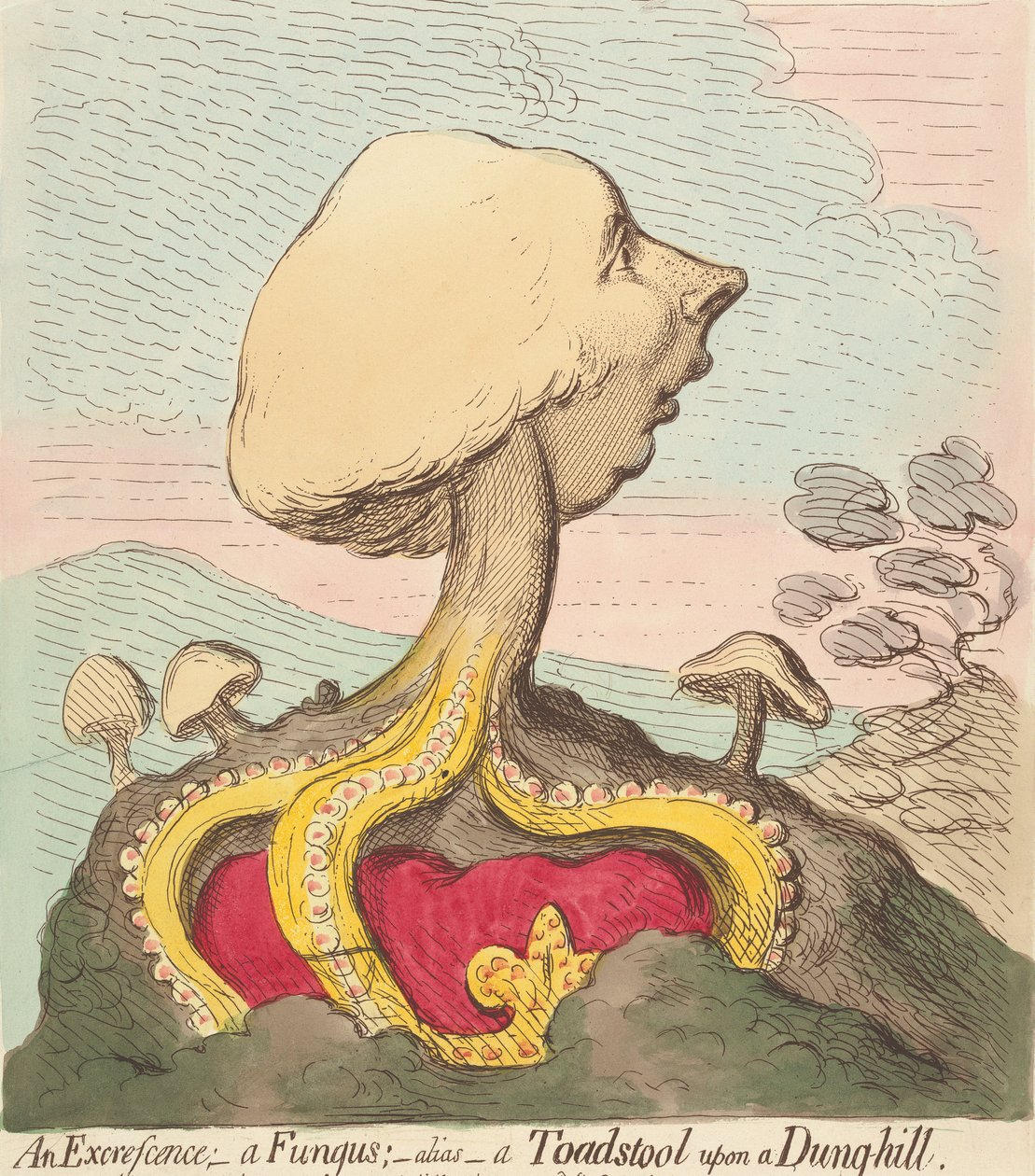Een gezwel; - Een schimmel; - Oftewel - Een paddestoel op een mesthoop door James Gillray