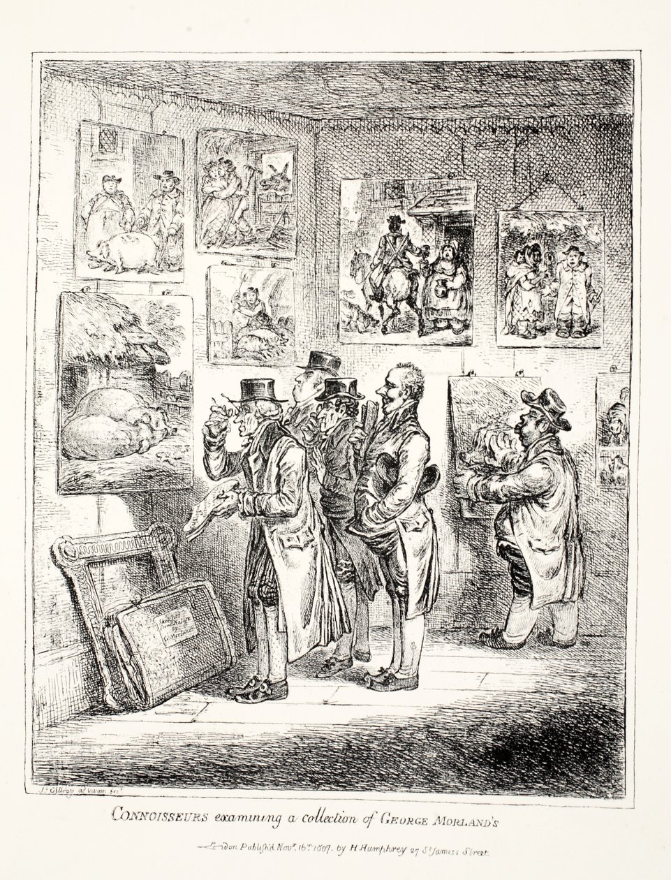 Kenners die een collectie van George Morland onderzoeken, 1807 door James Gillray