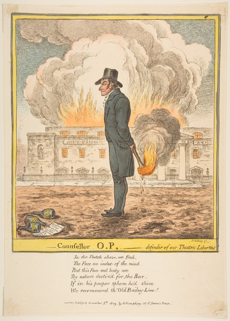 Raadsman O.P.-Verdediger van onze theatrale vrijheden, 5 december 1809 door James Gillray