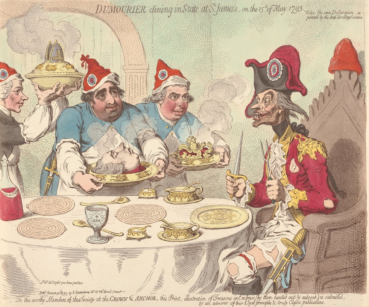Dumouriez dineert in staatsie in St. James op 15 mei 1793 door James Gillray