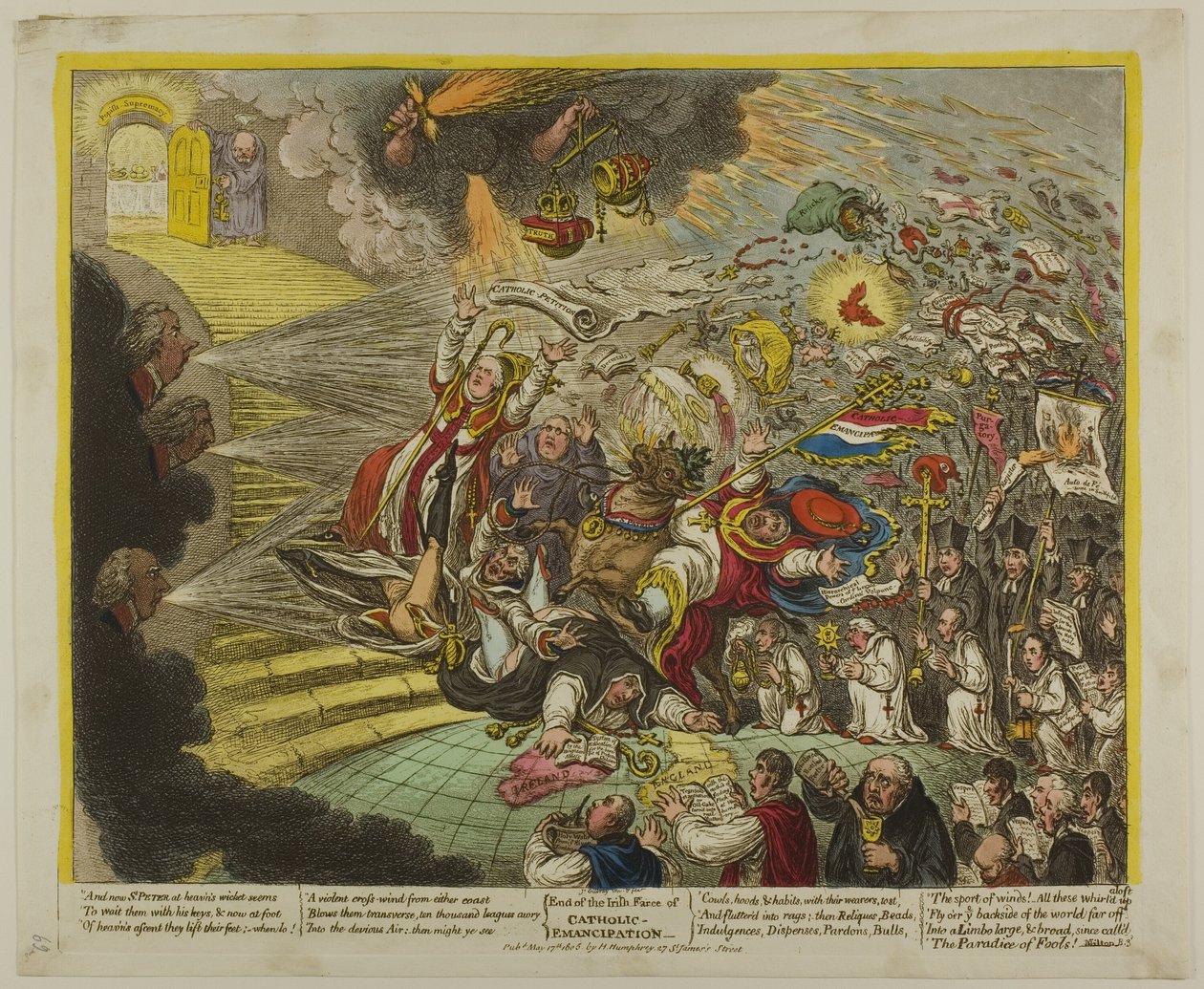 Einde van de Ierse klucht van katholieke emancipatie door James Gillray