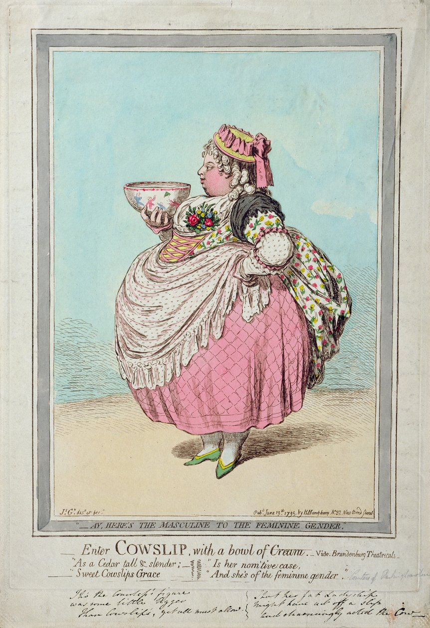 Enter Cowslip, met een kom room, gepubliceerd door Hannah Humphrey in 1795 door James Gillray