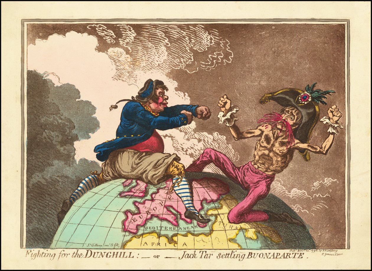 Vechten voor de Dunghill - of - Jack Tar die Buonaparte regelt door James Gillray