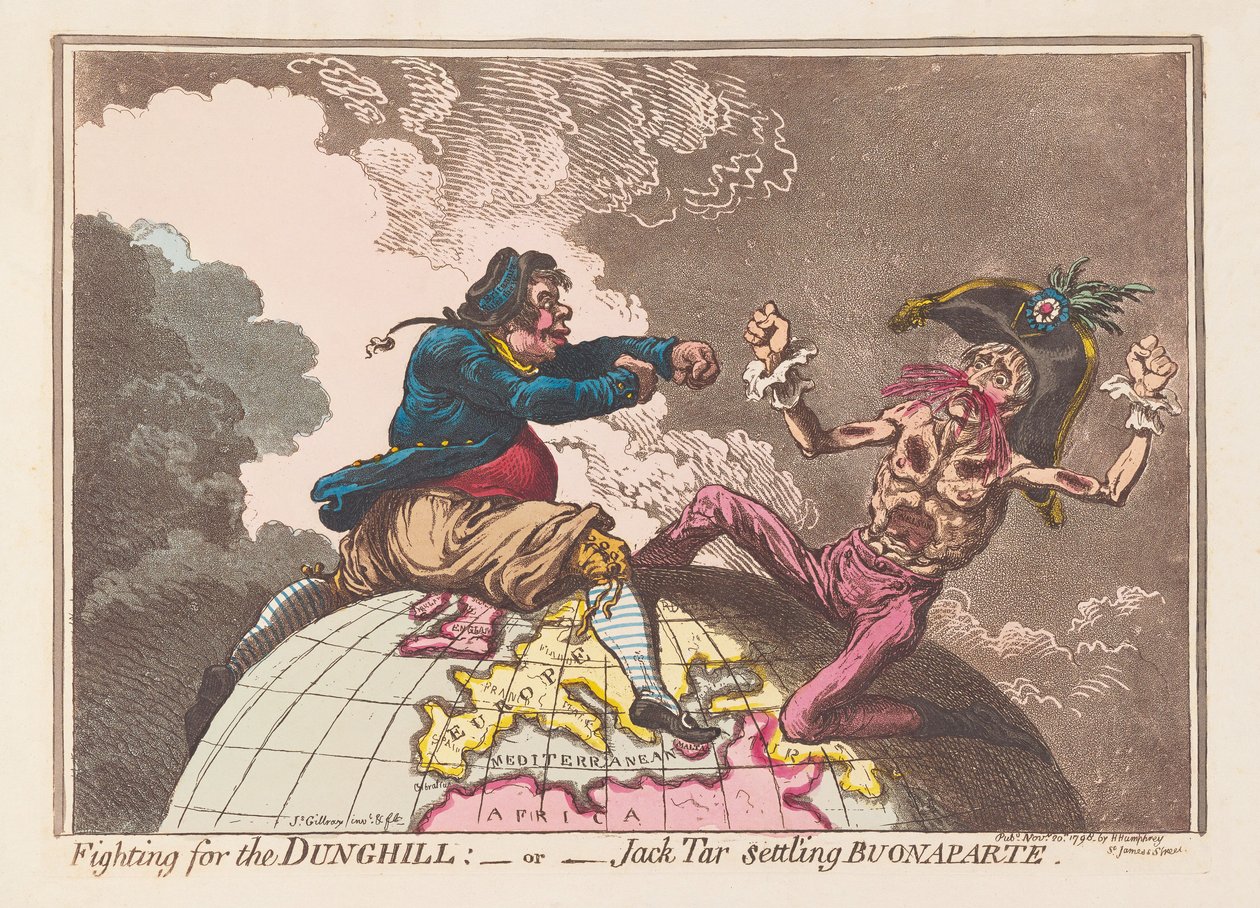 Vechtend om de mesthoop of Jack Tar die Buonaparte regelt, uitgegeven 1798 door James Gillray