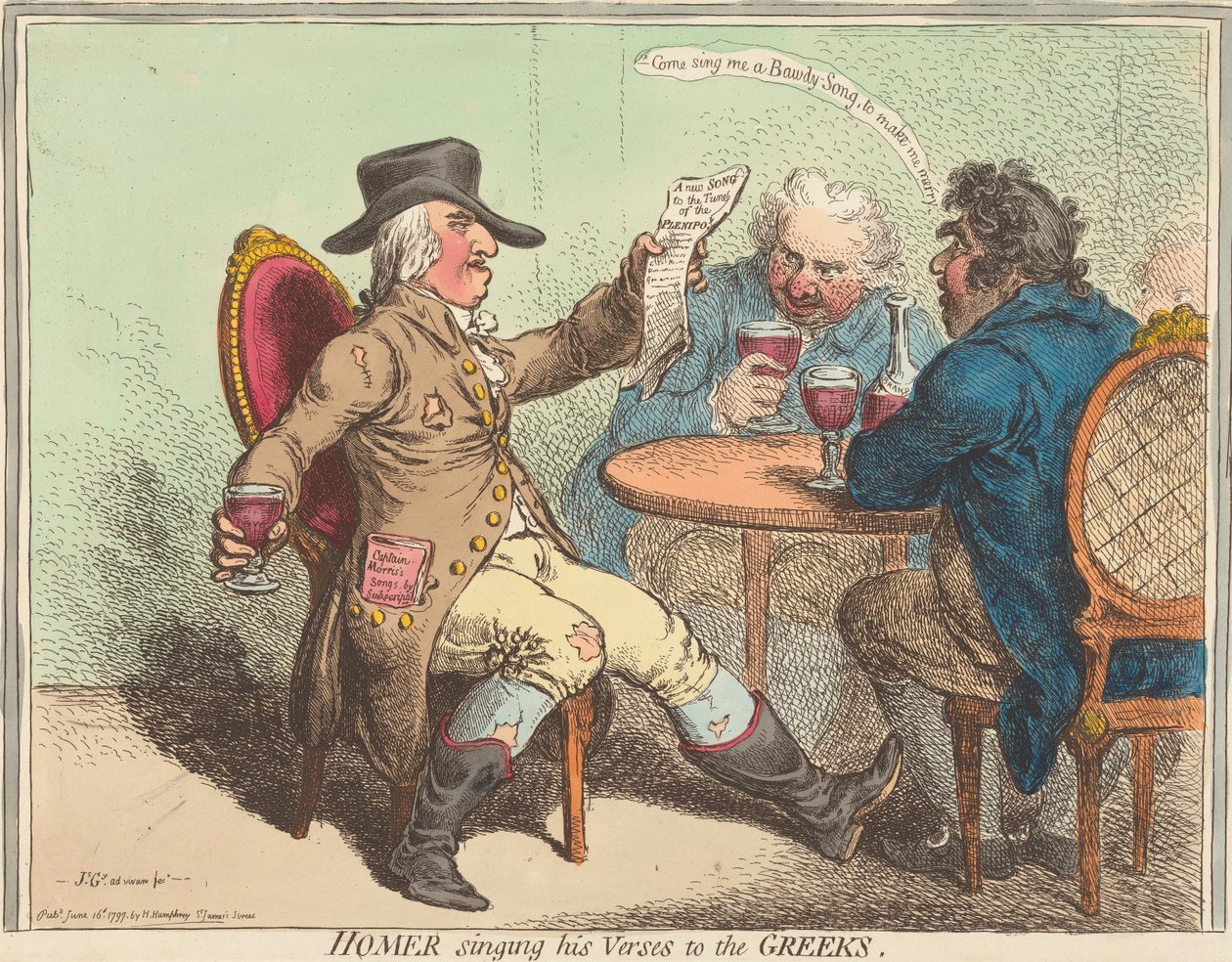 Homer singt seine Verse den Griechen door James Gillray