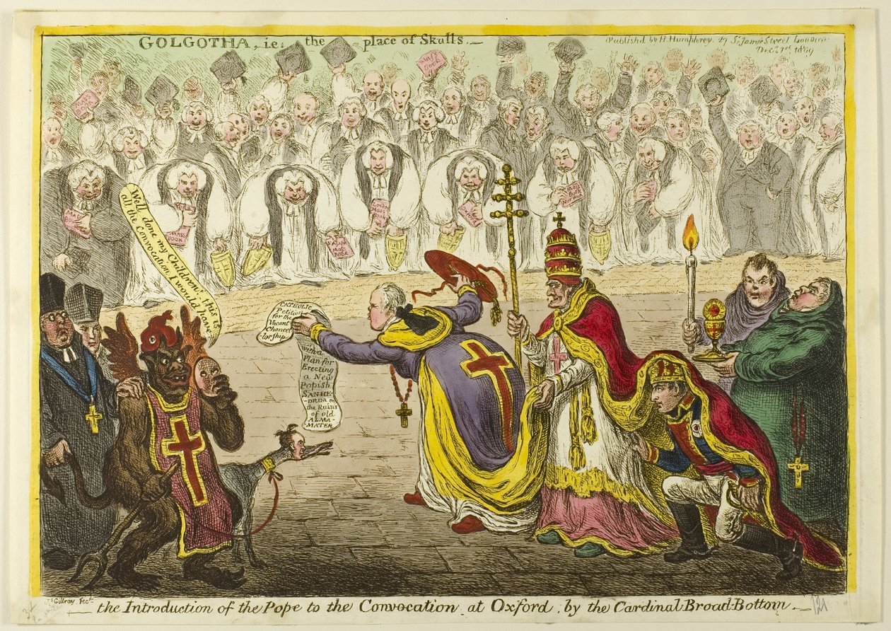 Introductie van de paus aan de Convocatie in Oxford, door kardinaal Broad-Bottom door James Gillray