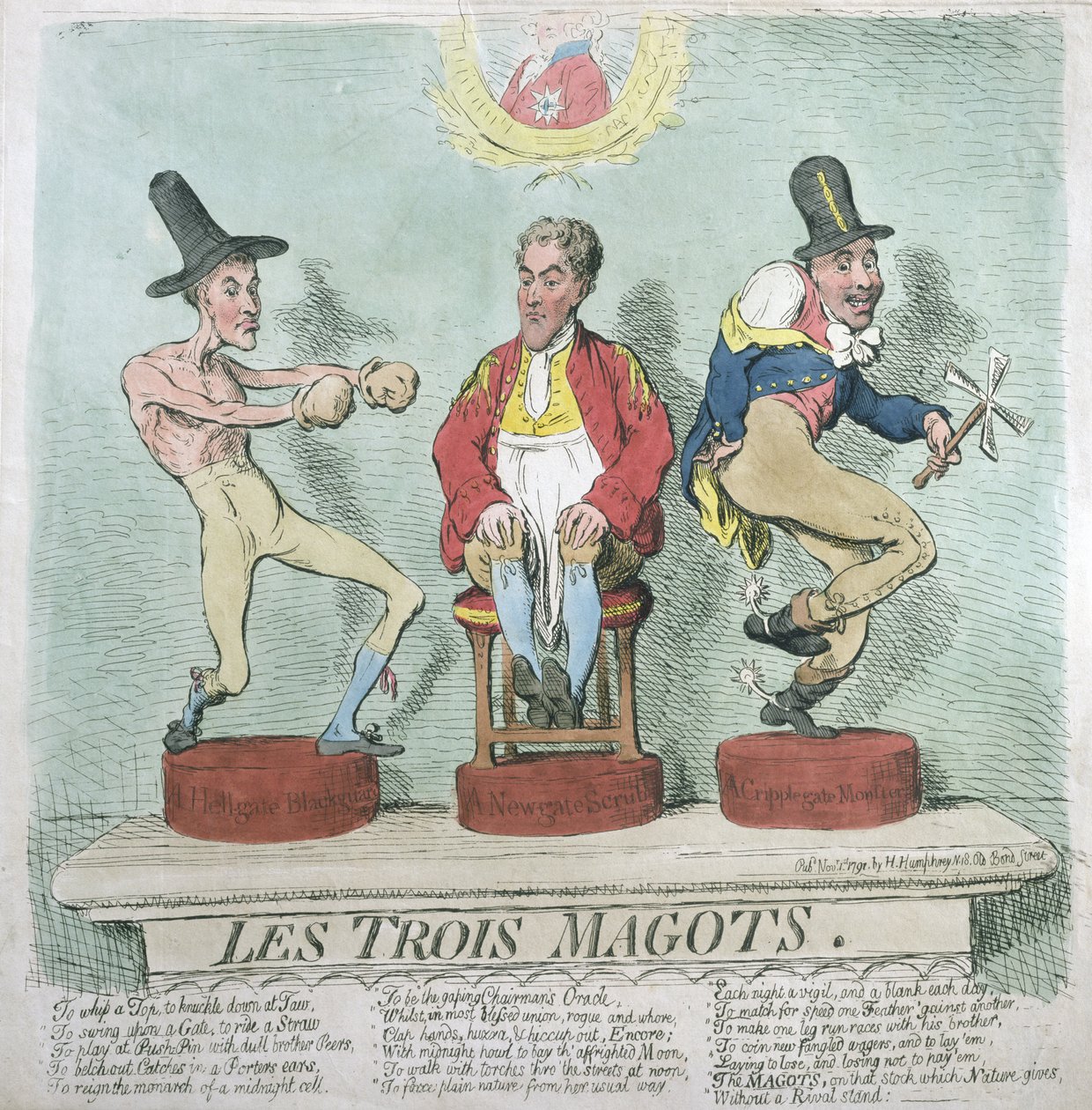 Les Trois Magots, uitgegeven door Hannah Humphrey in 1791 door James Gillray