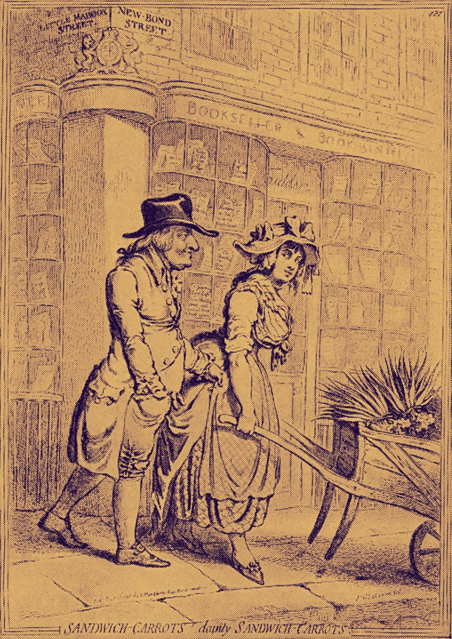 Lord Sandwich die aandacht besteedt aan een bloemenverkoopster door James Gillray
