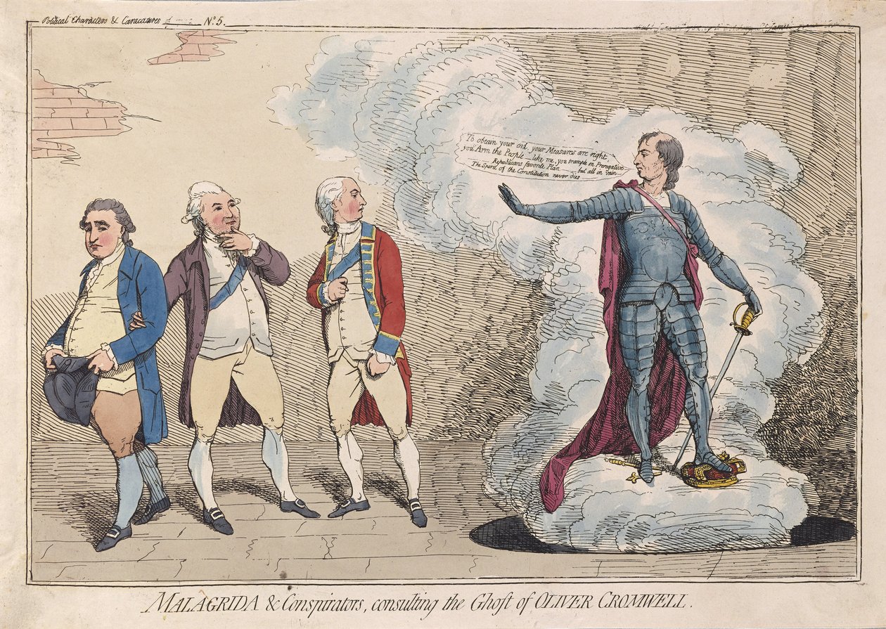 Malagrida & samenzweerders, raadplegend de geest van Oliver Cromwell door James Gillray
