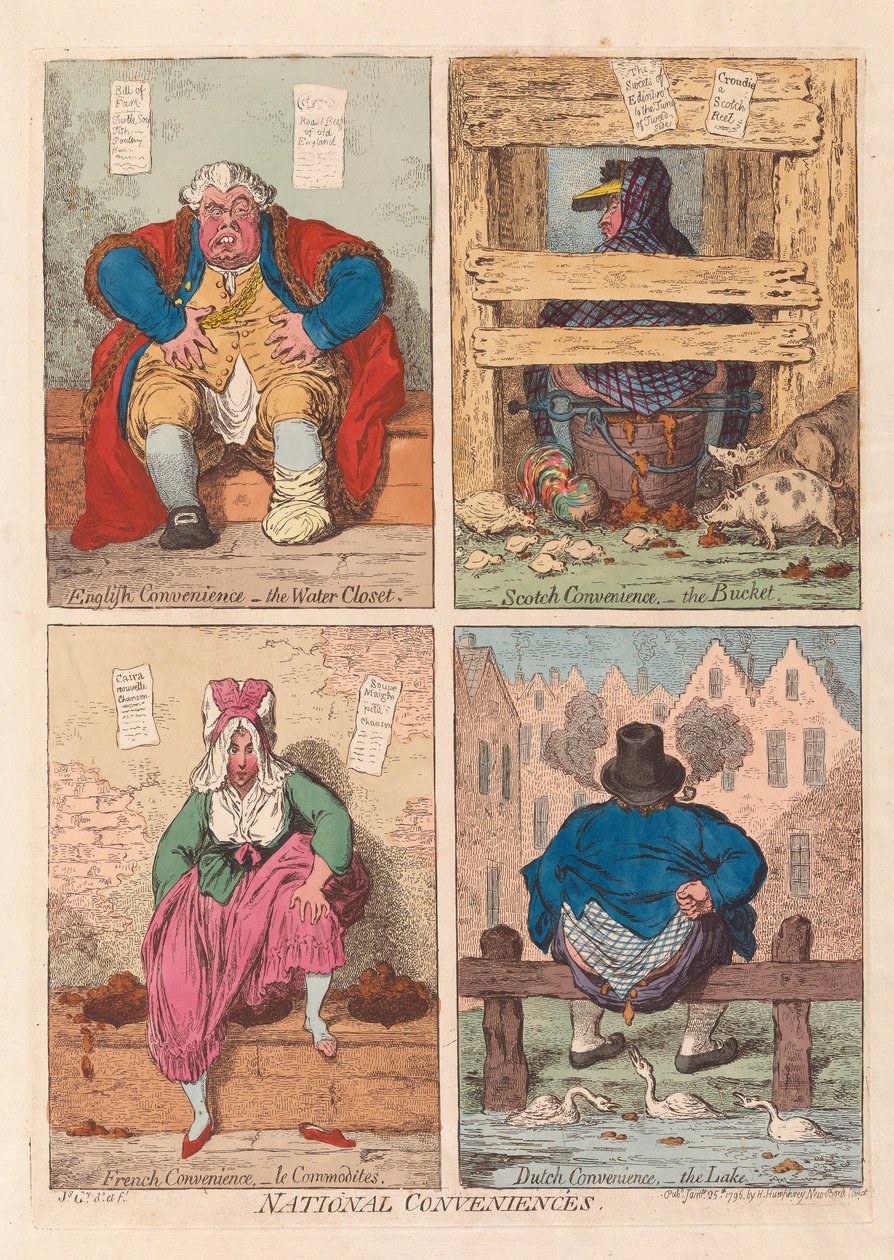 Nationale gemakken, uitgegeven 1796 (handgekleurde gravure) door James Gillray