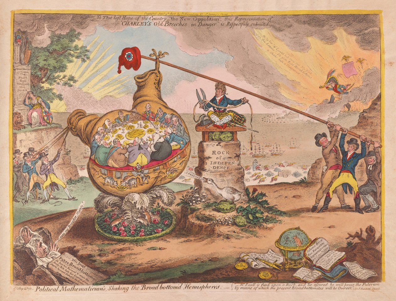 Politieke Wiskundigen Schudden de Bordbodem Hemisferen door James Gillray