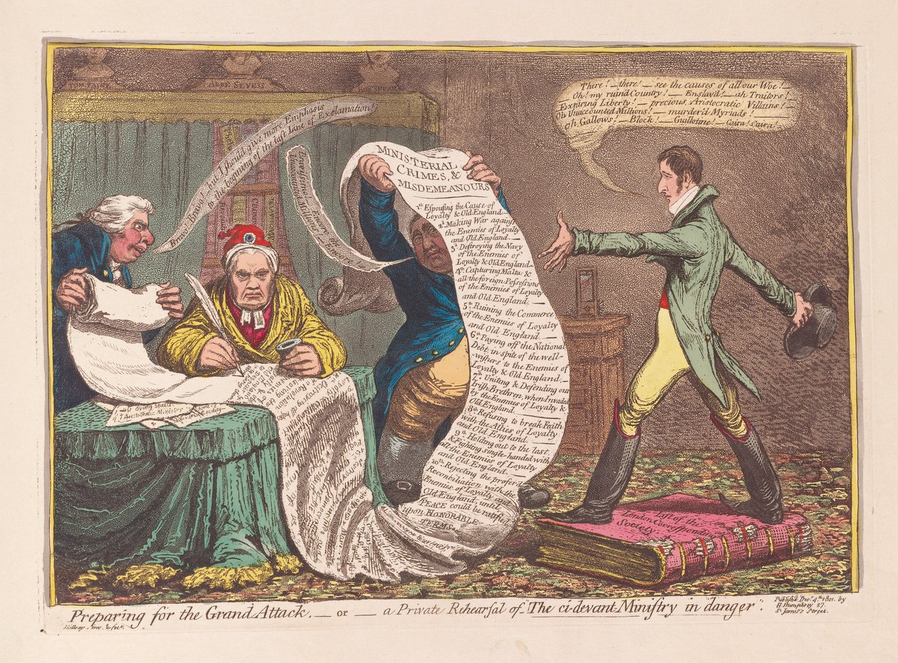 Voorbereiding voor de Grote Aanval, of een Privé Repetitie van Het voormalige Ministerie in Gevaar door James Gillray