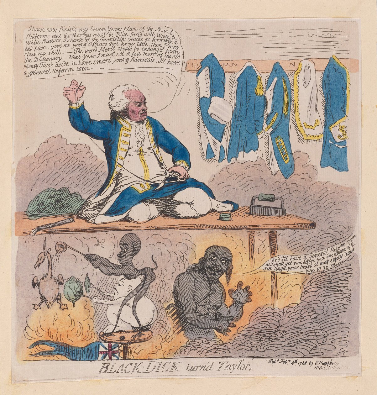 Richard Howe, 1e graaf Howe (Black-Dick werd kleermaker), uitgegeven 1788 door James Gillray