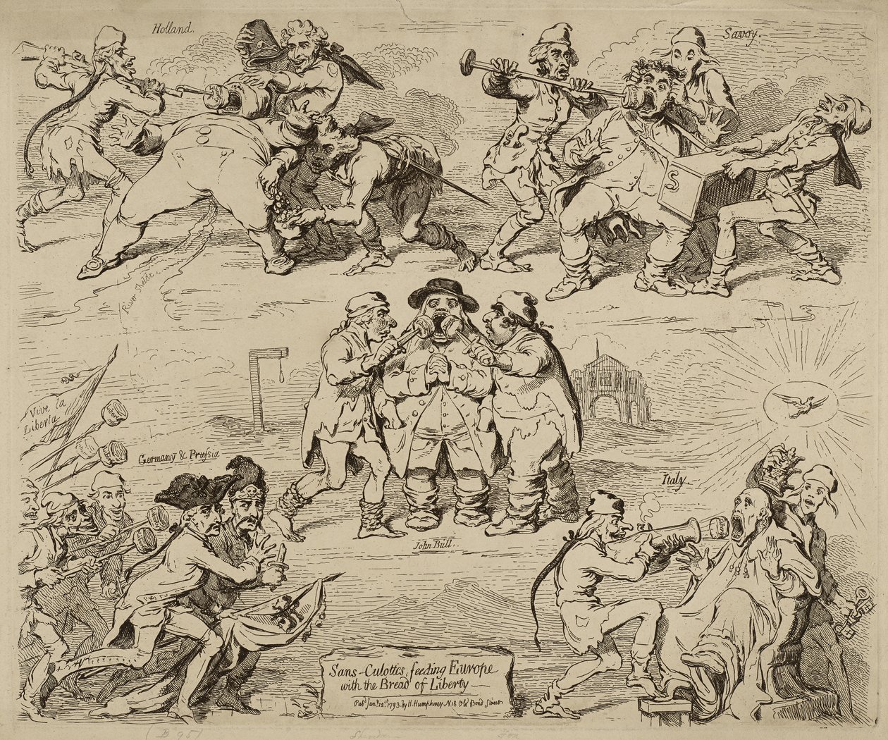Sans-Culottes, Europa voedend met het brood van vrijheid, gepubliceerd 12 januari door James Gillray