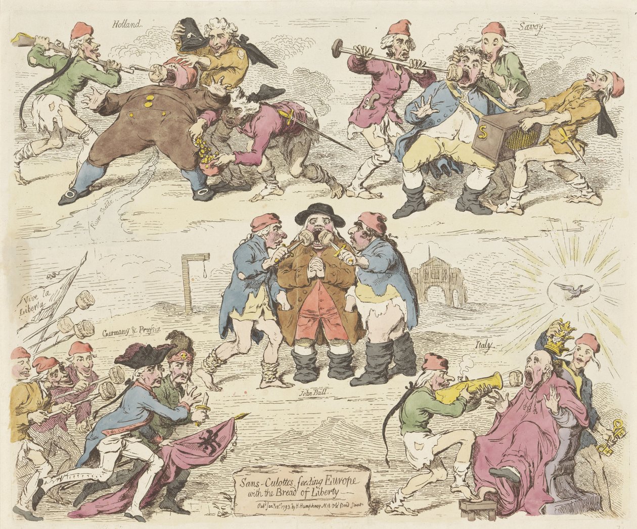 Sansculotten voeden Europa met het brood van de vrijheid, 1793 door James Gillray
