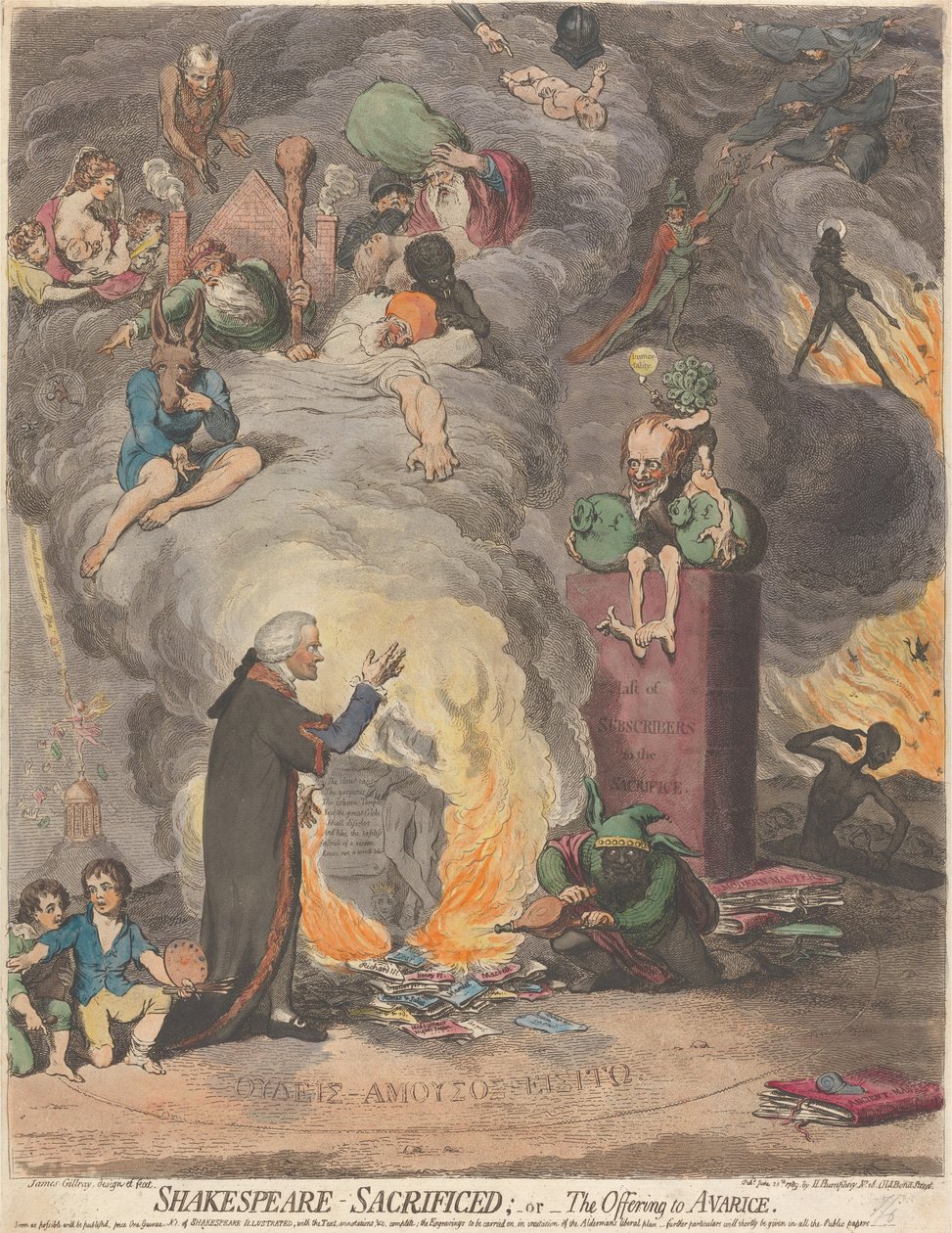 Shakespeare Geofferd; of, Het Offer aan Hebzucht door James Gillray