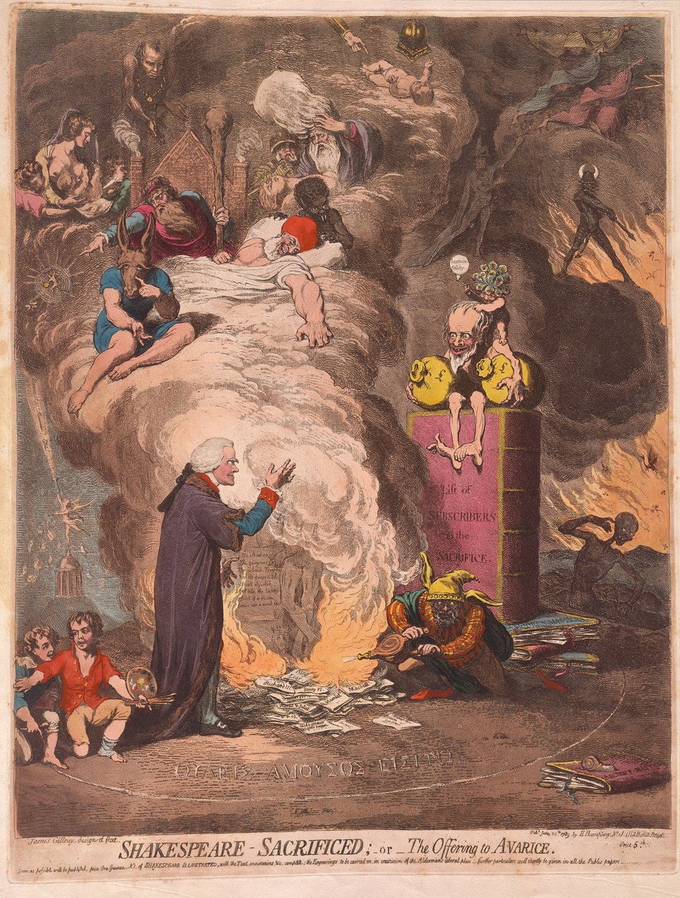 Shakespeare geofferd of het Offer van Hebzucht door James Gillray