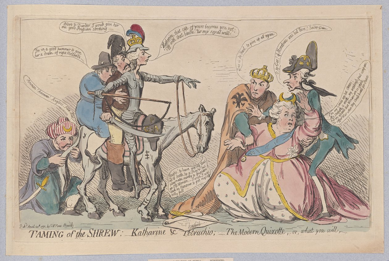 Het temmen van de feeks: Katherine & Petruchio; De moderne Quixotte, of wat je wilt door James Gillray