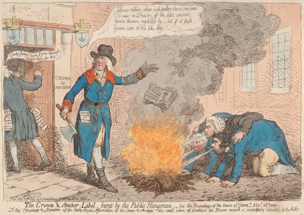 The Crown  Anchor – Smaad, verbrand door de openbare beul (uit: Caricature, deel 1) door James Gillray