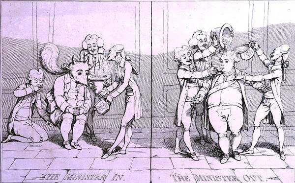 De Minister In - De Minister Uit door James Gillray