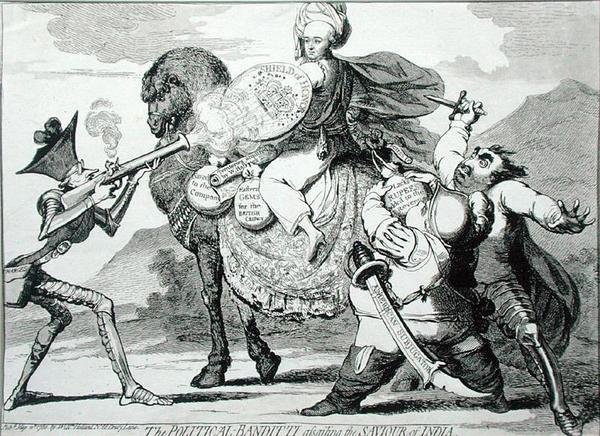 De Politieke Bandieten die de Redder van India Aanvallen door James Gillray