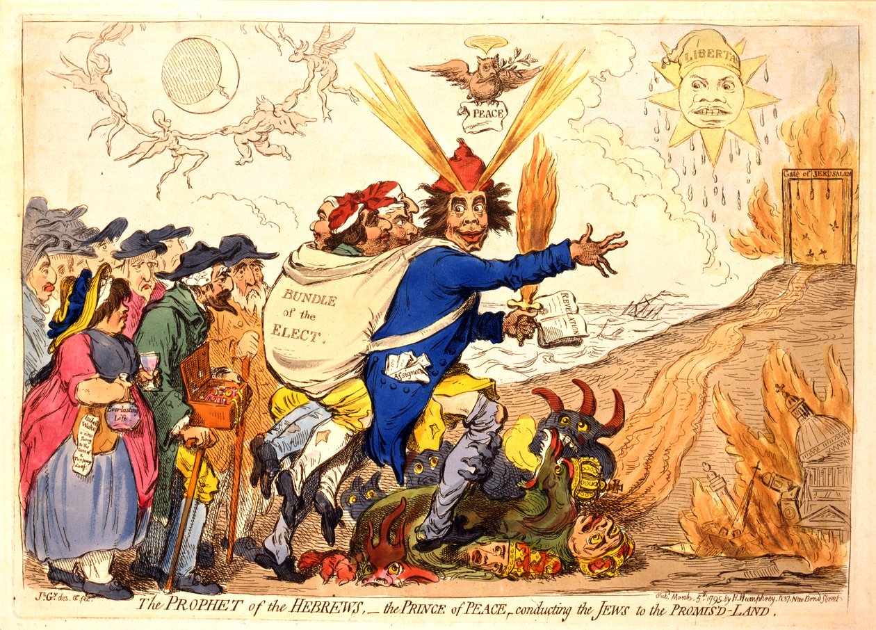 De profeet van de Hebreeën - de Vredevorst die de Joden naar het Beloofde Land leidt, gepubliceerd door Hannah Humphrey, 1795 door James Gillray