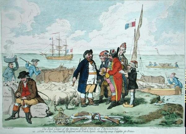 De echte oorzaak van de huidige hoge voedselprijzen, uitgegeven door Hannah Humphrey in 1795 door James Gillray