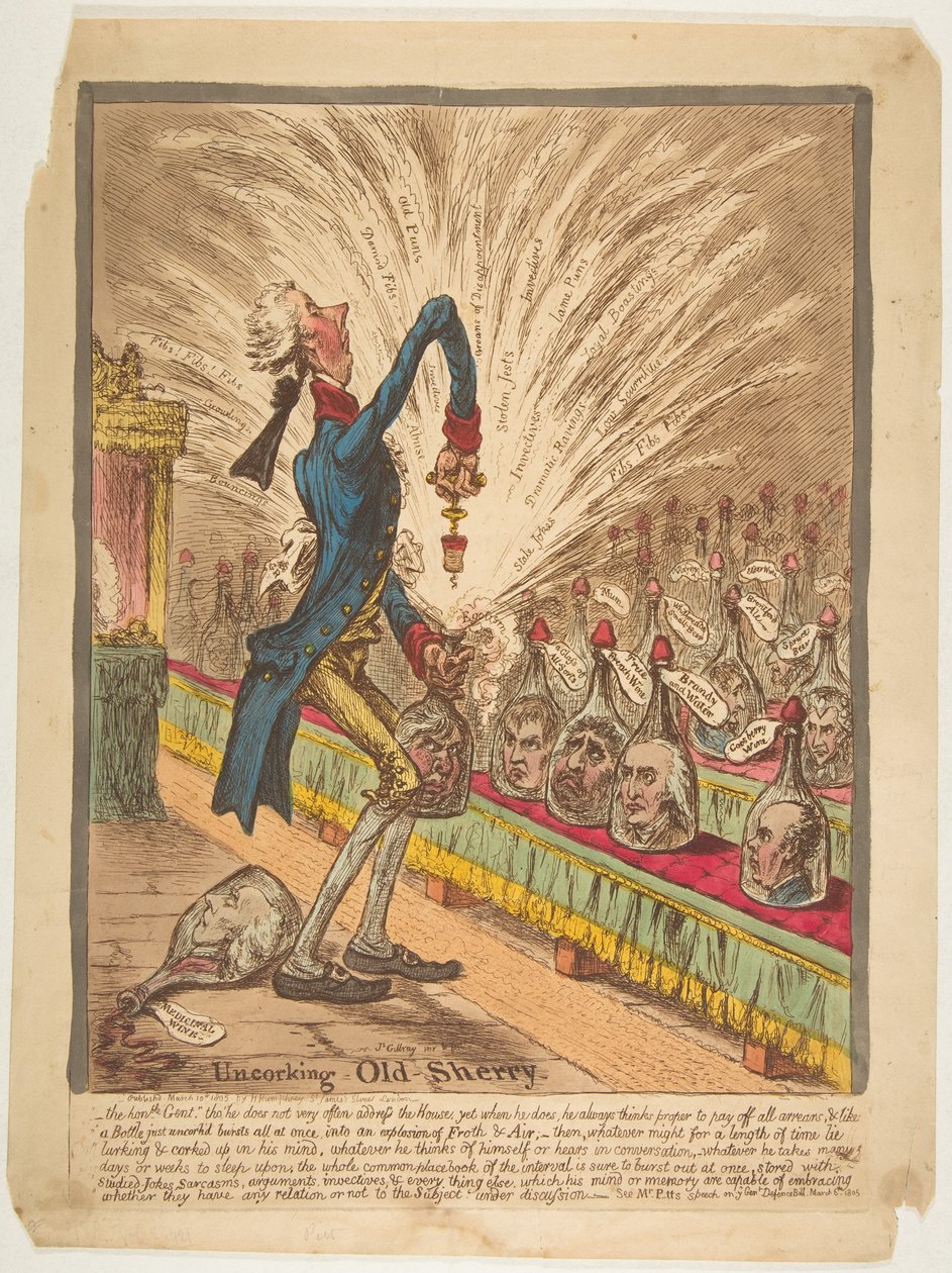 Ontkurken van Oude Sherry door James Gillray