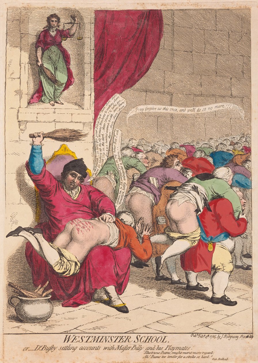 Westminster School of Dr Busby rekent af met Meester Billy en zijn Speelkameraadjes door James Gillray