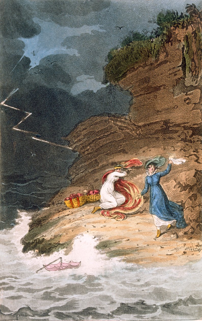 Twee Regency schoonheden gestrand op een kust door een storm, ca. 1795-1805 door James Green