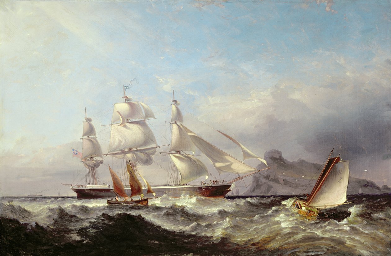 Een klipperschip bij de Mumbles vuurtoren, Swansea door James Harris of Swansea
