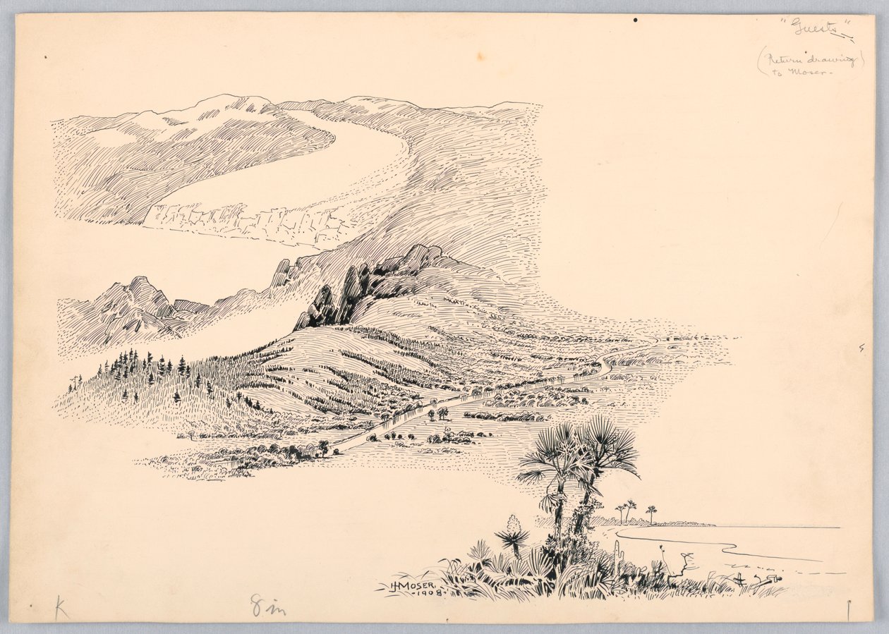Drie Landschappen, Ontwerp voor Washington Board of Trade Diner, 13 mei 1908 door James Henry Moser