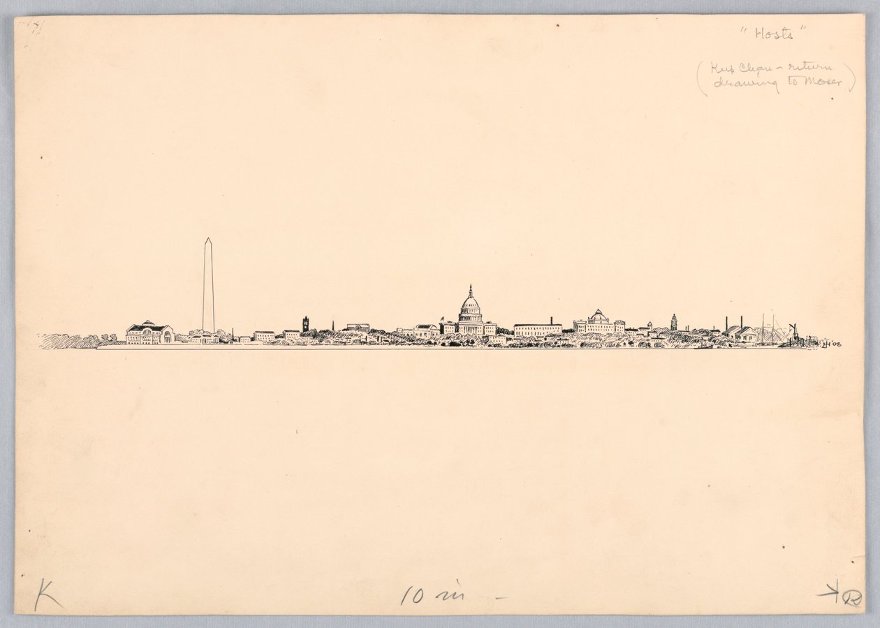 Washington Skyline, ontwerp voor Washington Board of Trade Dinner, 13 mei 1908 door James Henry Moser