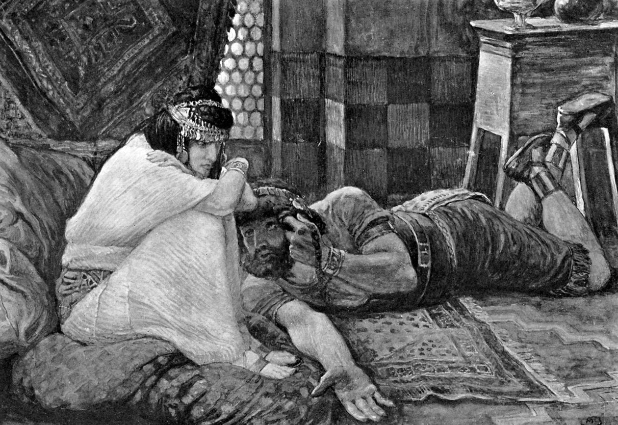 Simson onthult zijn geheim aan Delila - Bijbel door James Jacques Joseph (after) Tissot