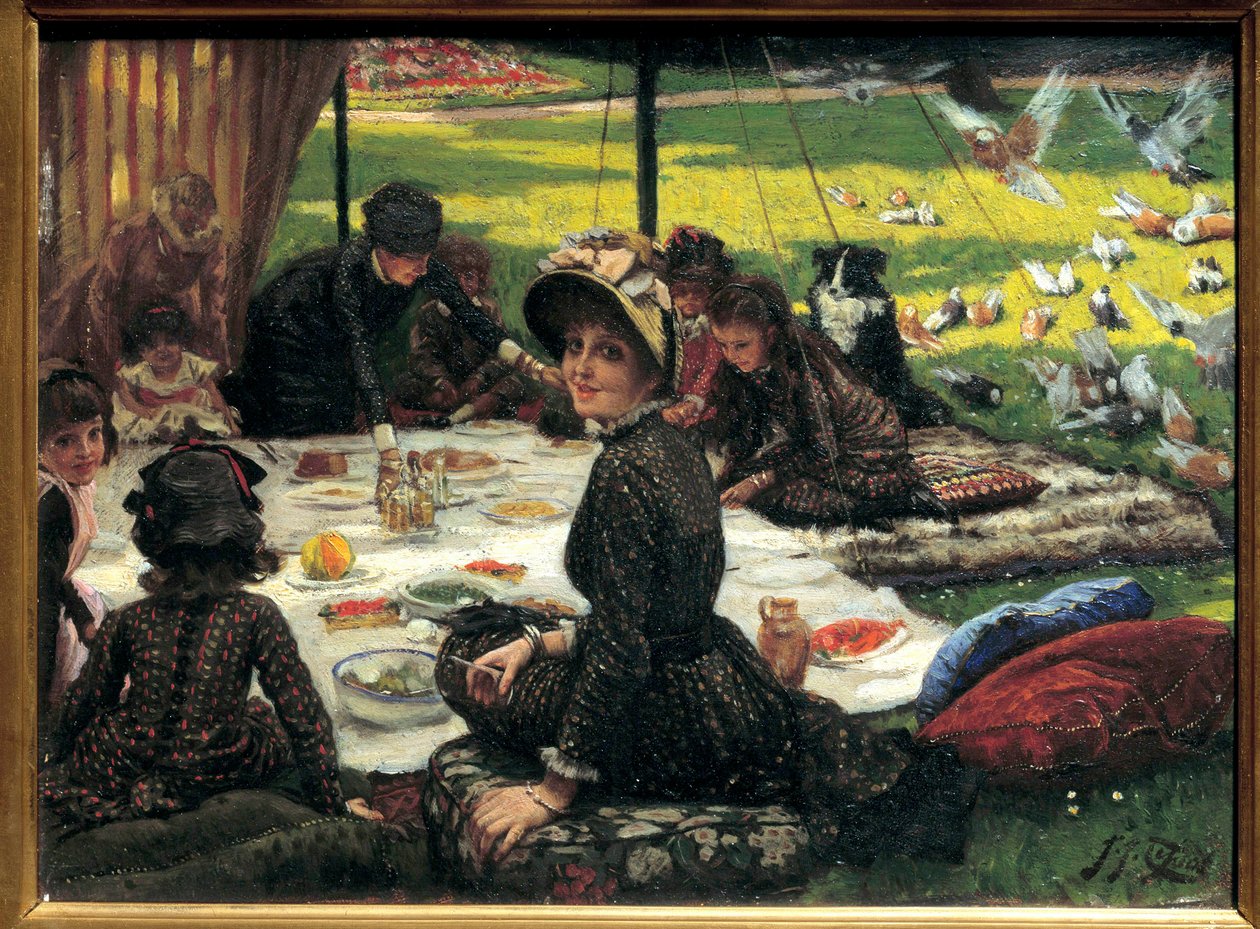 Ontbijt op het gras (familiepiknik) door James Jacques Joseph Tissot
