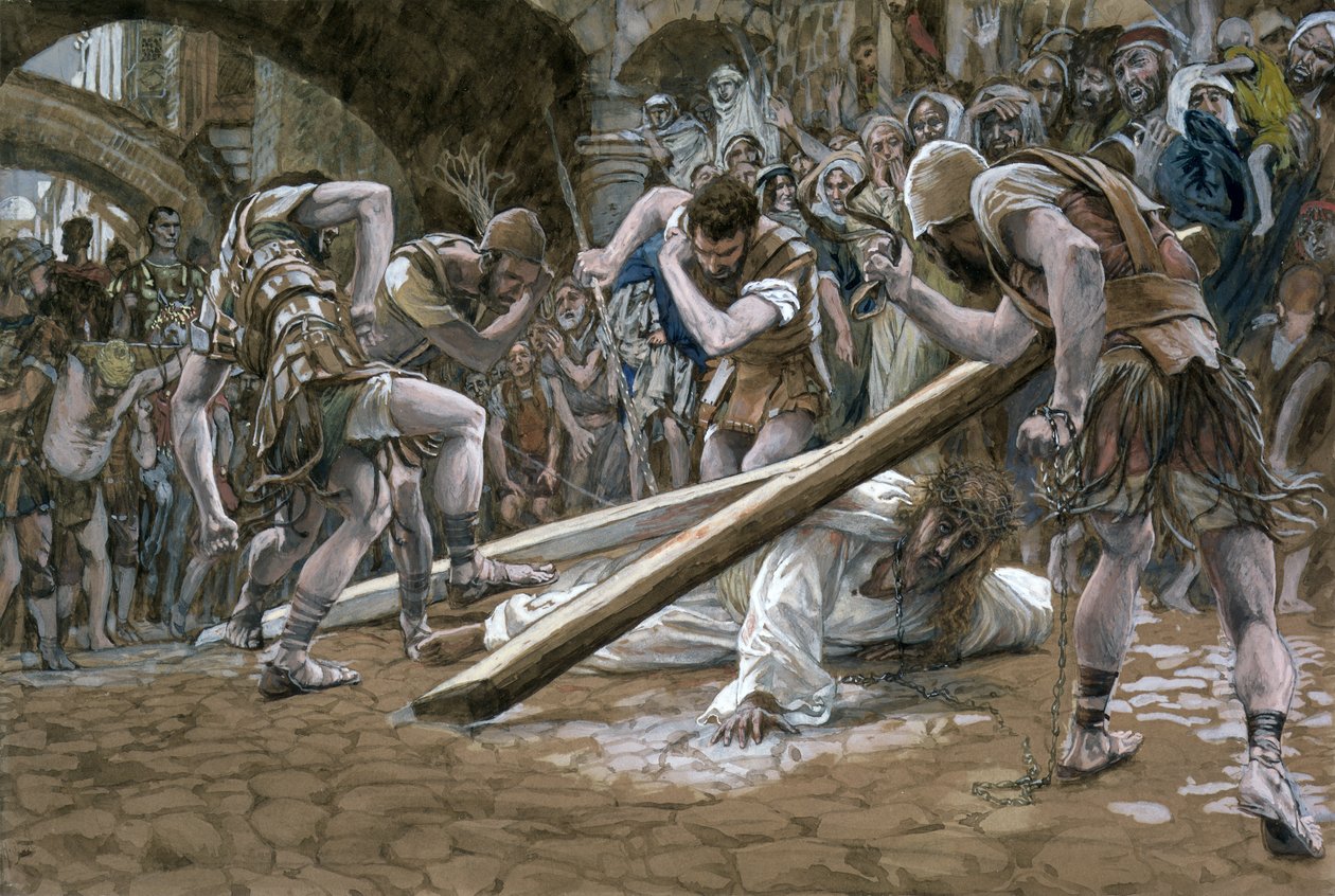 Christus valt onder het kruis, illustratie voor Het leven van Christus, ca. 1884-96 door James Jacques Joseph Tissot