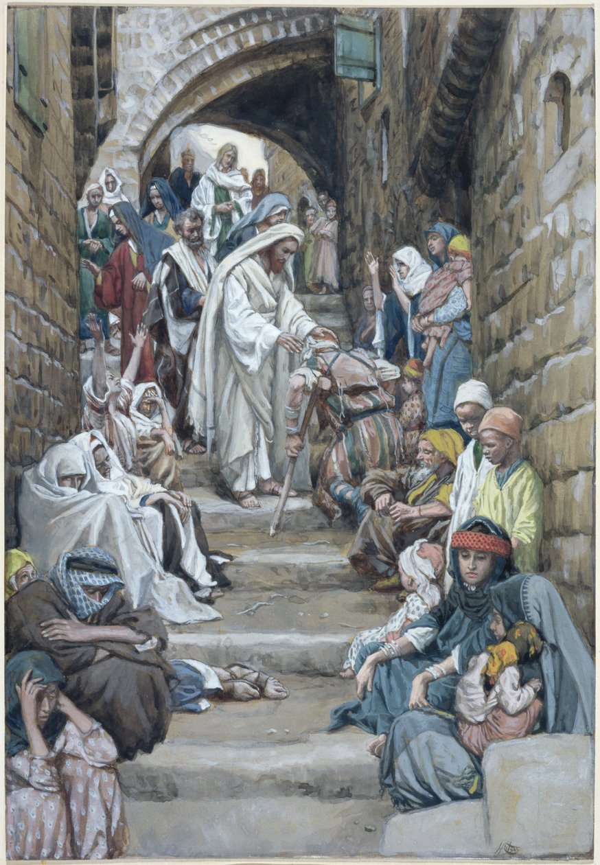 In de dorpen werden de zieken bij Hem gebracht, illustratie voor Het Leven van Christus door James Jacques Joseph Tissot