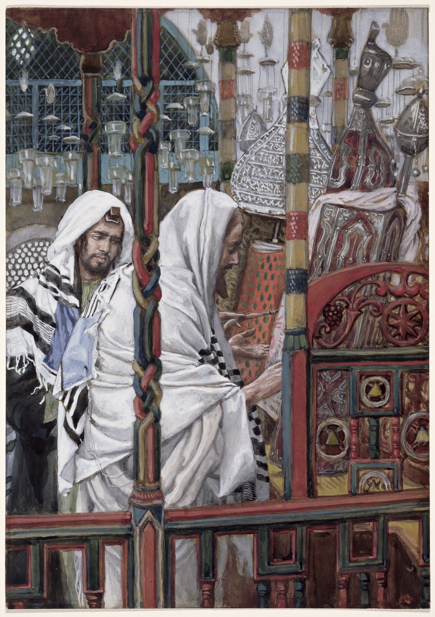 Jezus onderwijst in de synagoge, illustratie voor Het Leven van Christus door James Jacques Joseph Tissot