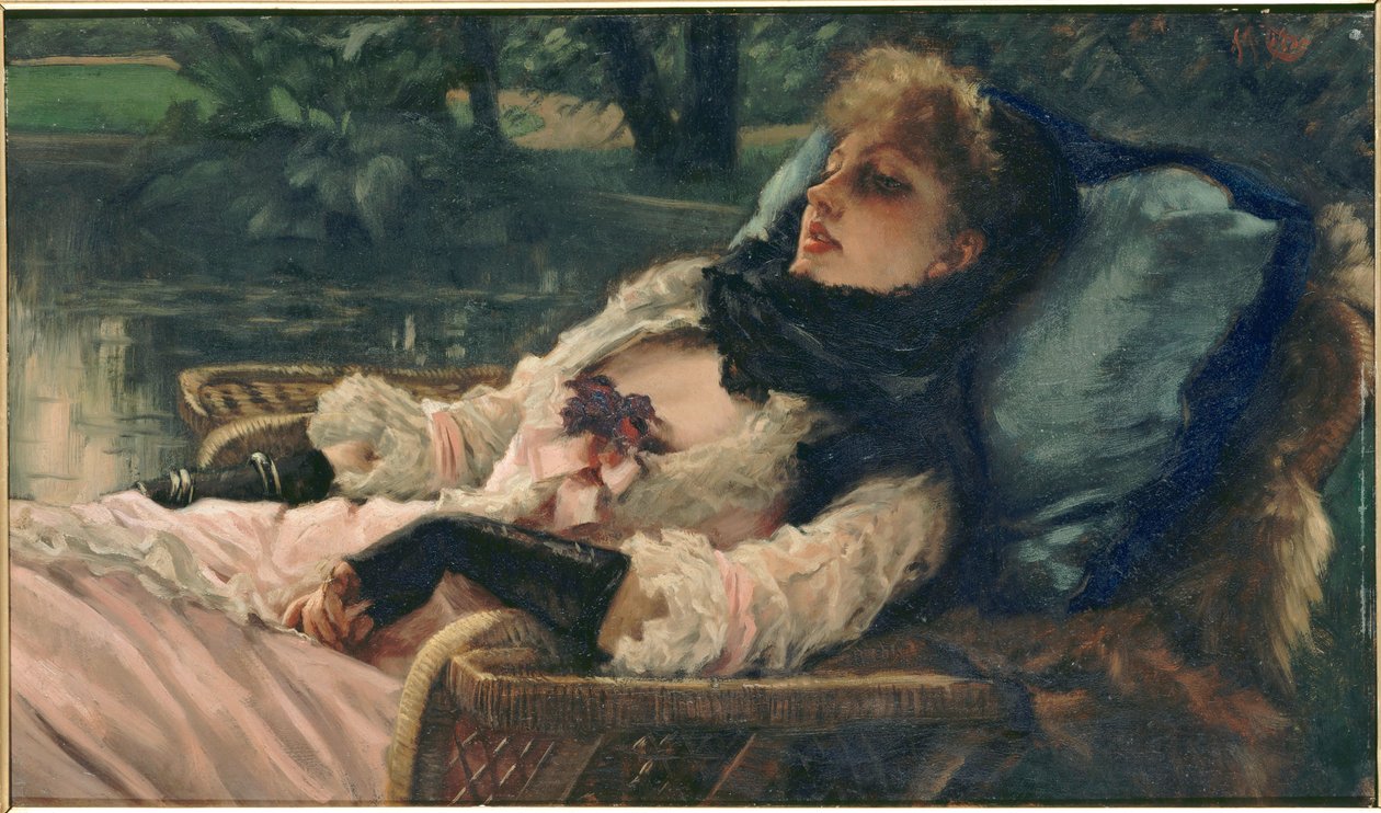 La Rêveuse De dromer, of Zomeravond, ca. 1876 door James Jacques Joseph Tissot