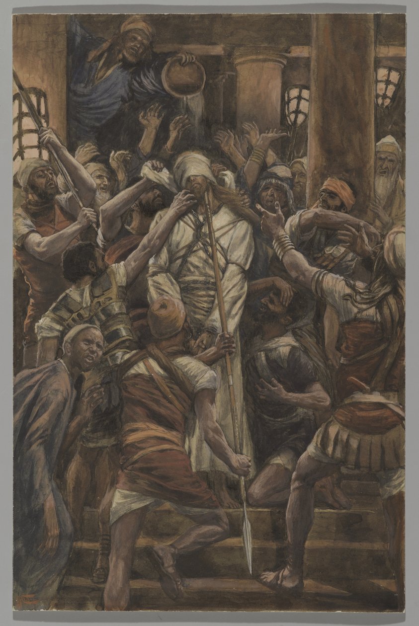 Mishandelingen in het Huis van Kajafas, illustratie uit Het Leven van Onze Heer Jezus Christus, 1886-94 door James Jacques Joseph Tissot