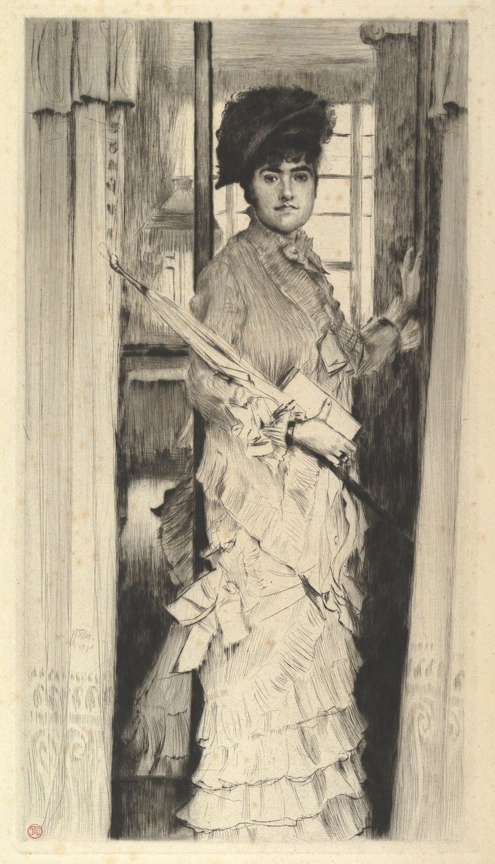 Portret van Miss L... of Een deur moet of open of dicht zijn door James Jacques Joseph Tissot