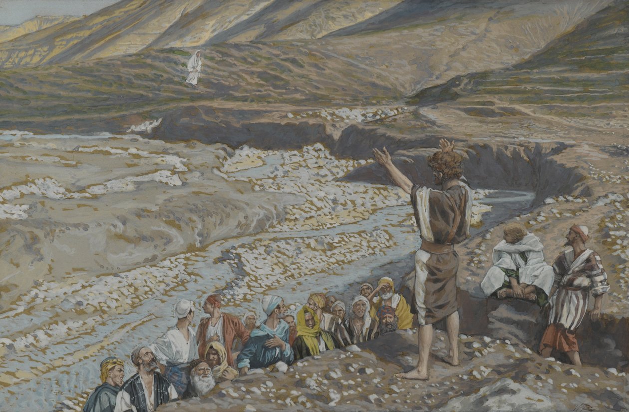 Sint Johannes de Doper ziet Jezus van verre, illustratie uit Het leven van onze Heer Jezus Christus door James Jacques Joseph Tissot
