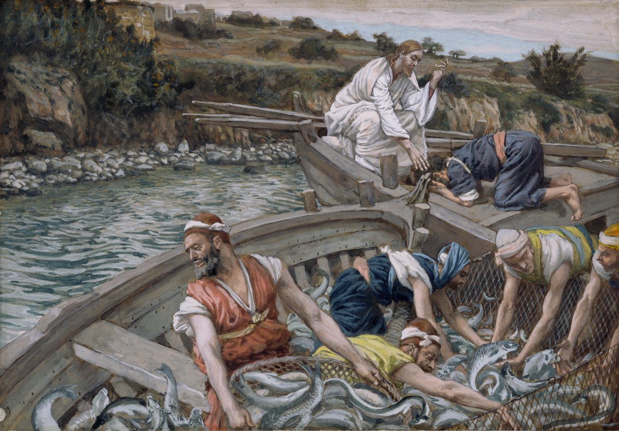 De eerste wonderbaarlijke visvangst, illustratie voor Het Leven van Christus door James Jacques Joseph Tissot
